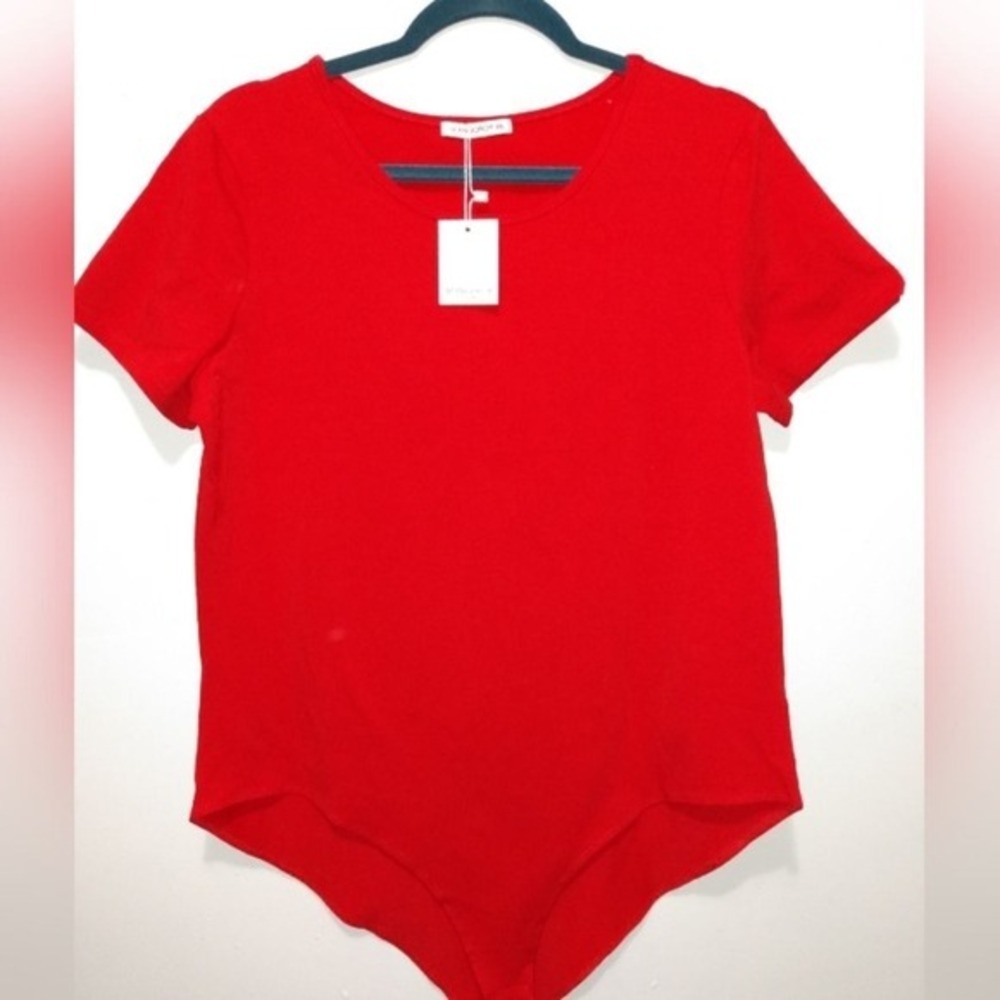 Mango Pop‎ Size XXL Short sleeve Red Snap crouch bodysuit shirt blouse NWT